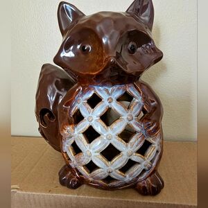 Glazed Ceramic Fox Lantern/Candleholder
